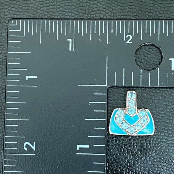 Vintage 925 Signed Blue Topaz CZ Stone Enamel Purse Pendant 3.8g - Picture 8 of 13